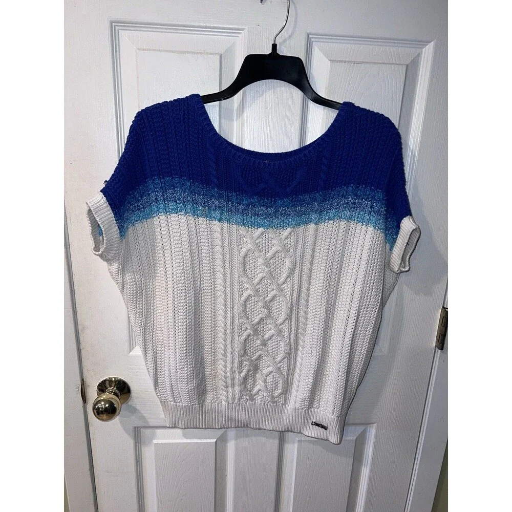 DESIGUAL Pullover Sweater Womens Sz S Ombre Cap Sleeve Boxy Chunky Fisherman Art